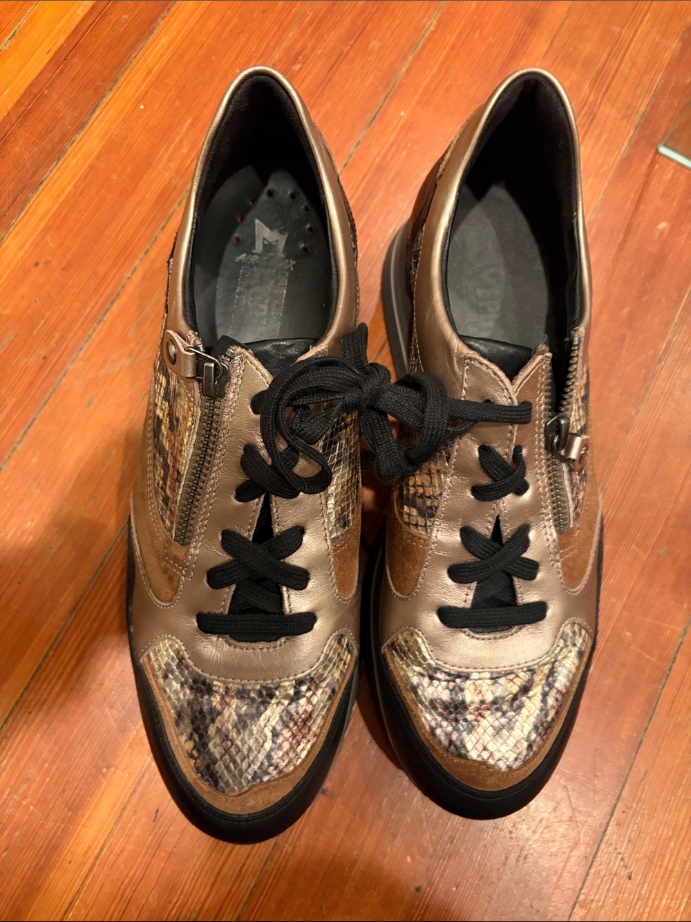 Mephisto Metallic Bronze & Snake-Print Lace-Up Sneakers